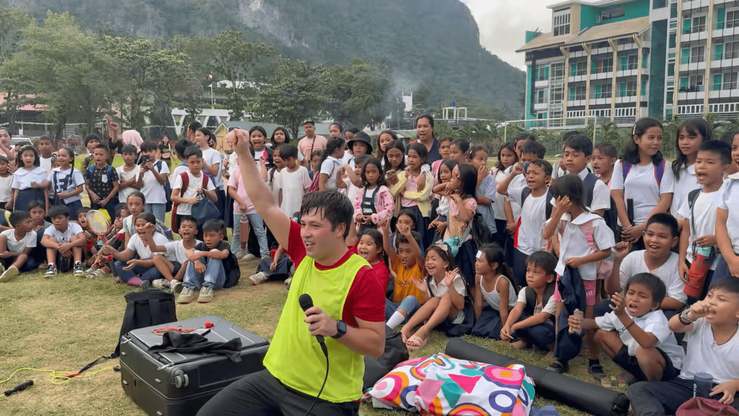 An outdoor performance for the whole school